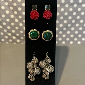 Three pairs pierced earrings